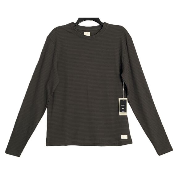 RVCA Men's Small VAcancy Crew Neck Long Sleeve T-Shirt Brown Stripe NEW - Picture 2 of 11